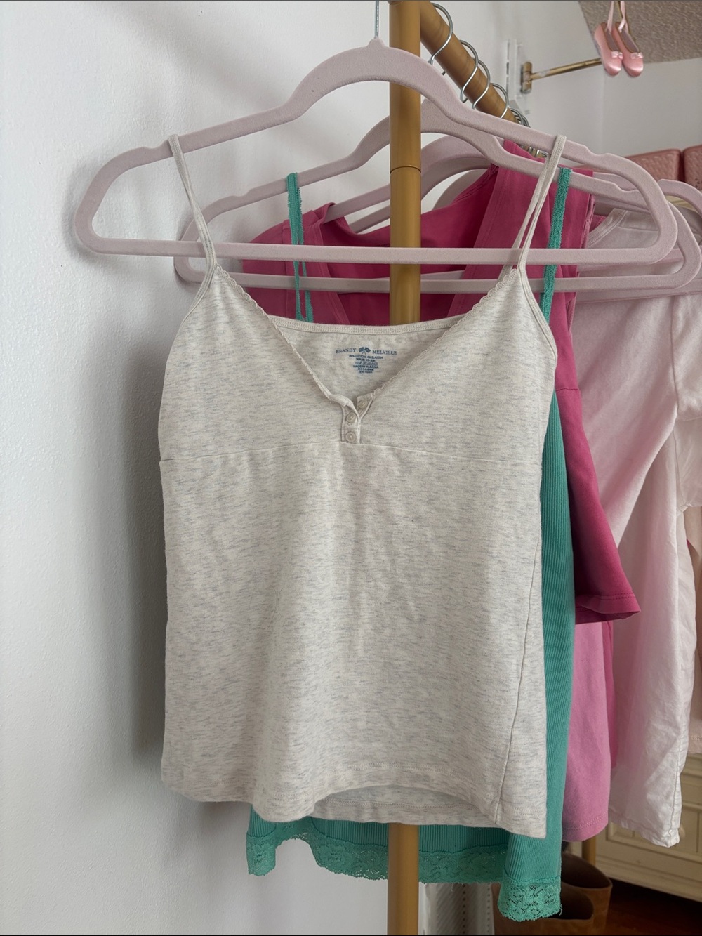Brandy Melville Cream Heather Knit Spaghetti Strap Cami